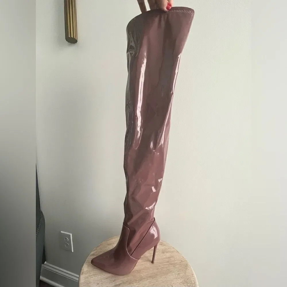 Steve Madden Over The Knee Patent Leather Victory Boots in Purple Size 6 NWOB